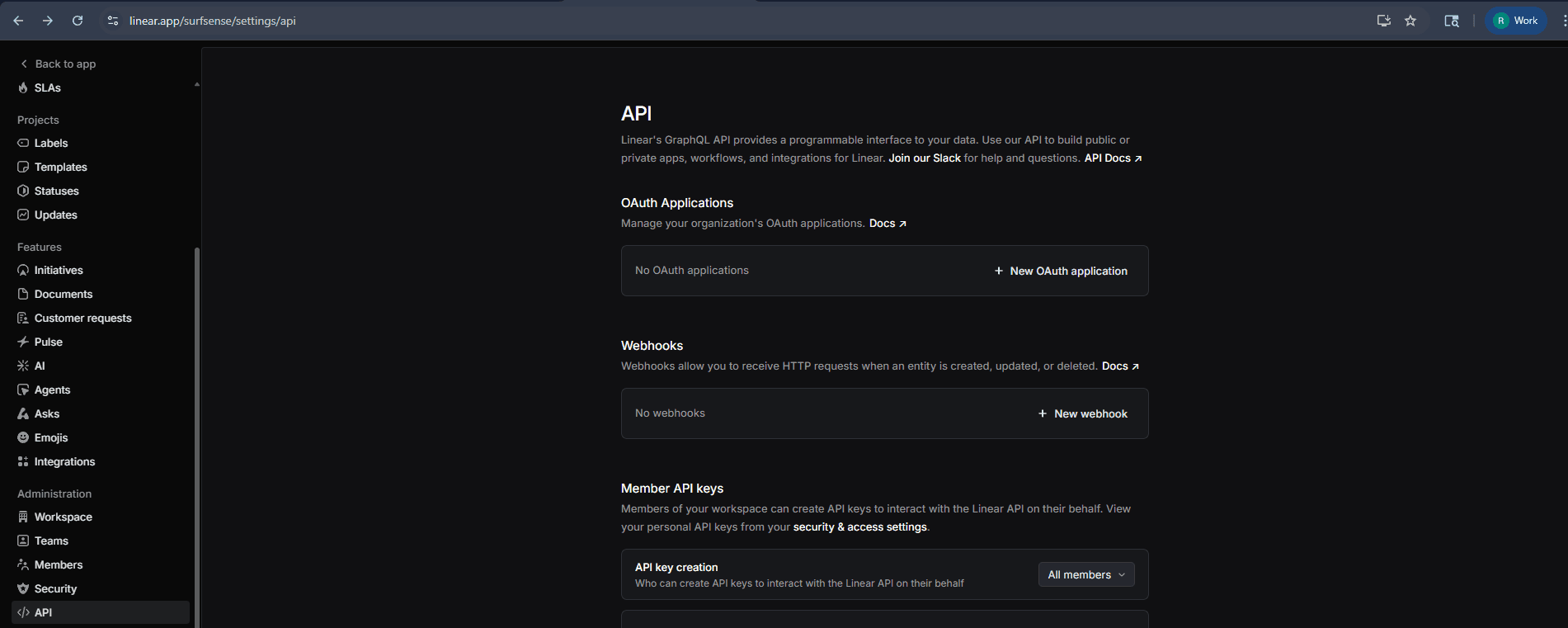 Linear API Settings Page