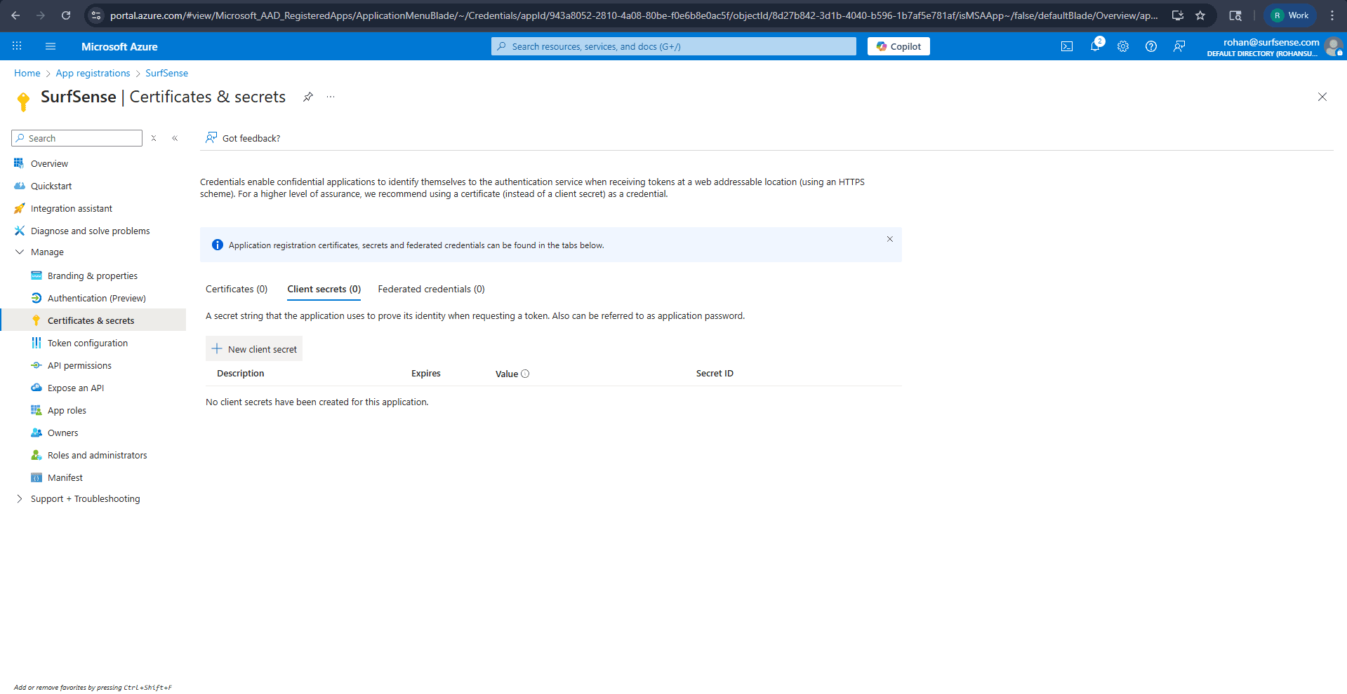Certificates & Secrets - Empty