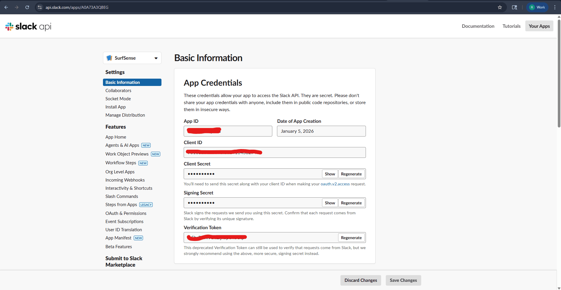 Basic Information - App Credentials