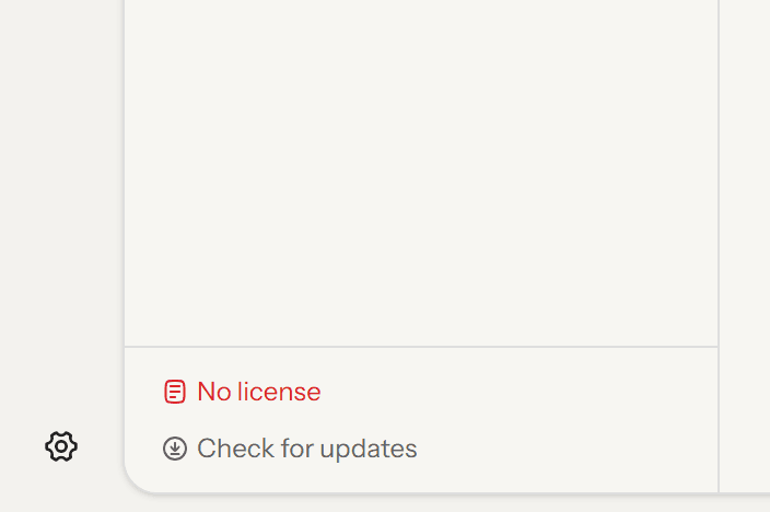 The bottom-left corner of the SurfSense window, where a gear icon sits below the sidebar.
